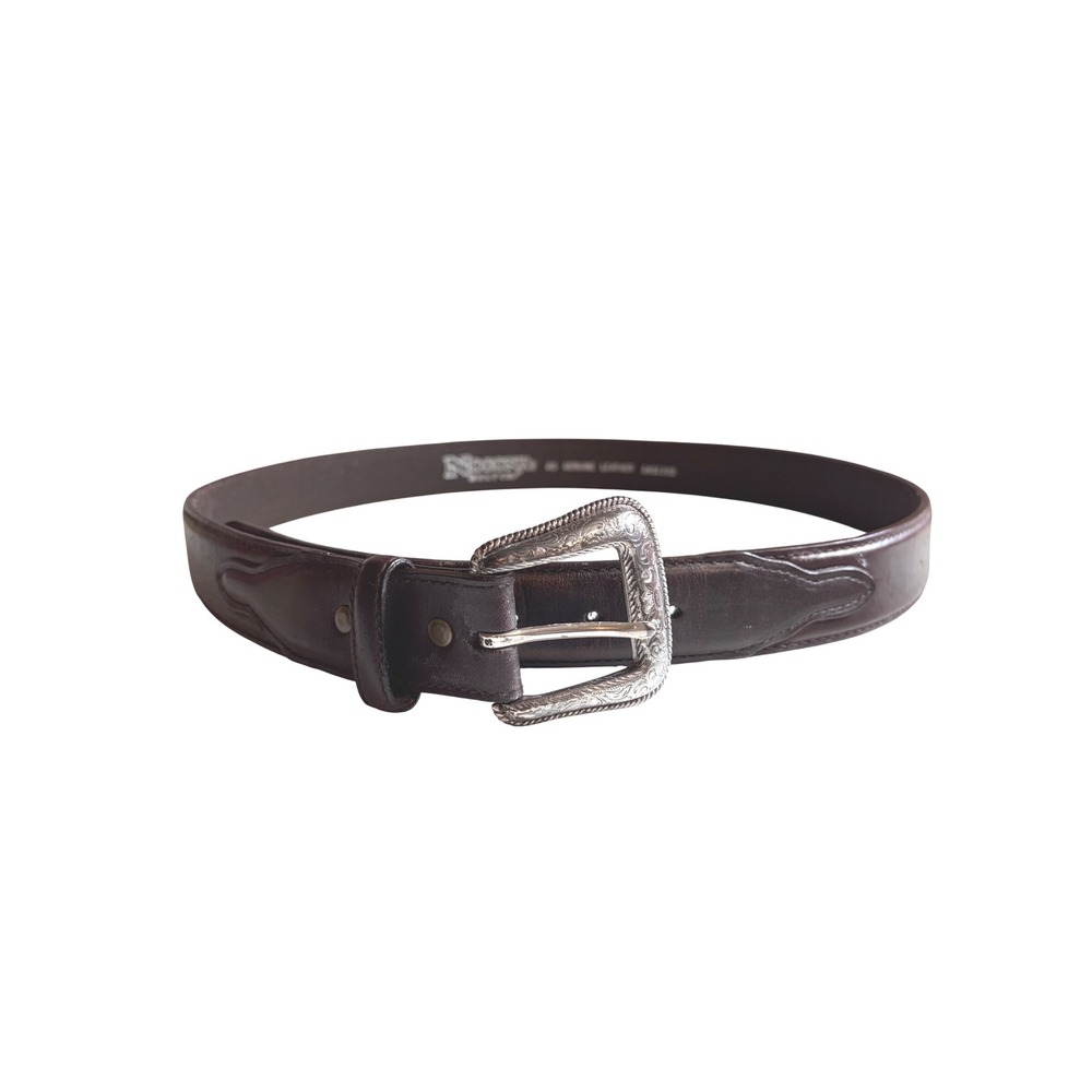 Nocona Belt Co Mens 40 Dark Brown Leather Western Belt Engraved Buckle 2452